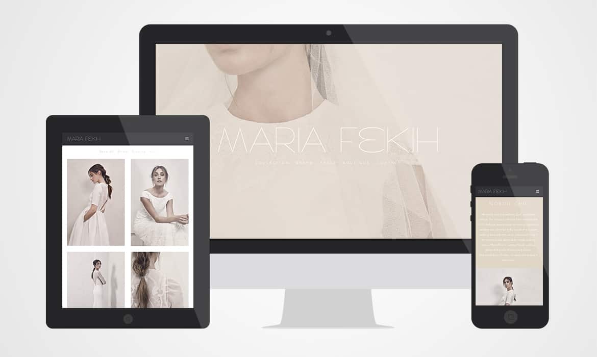 Maria Fekih website vist på stor skærm, tablet og smartphone