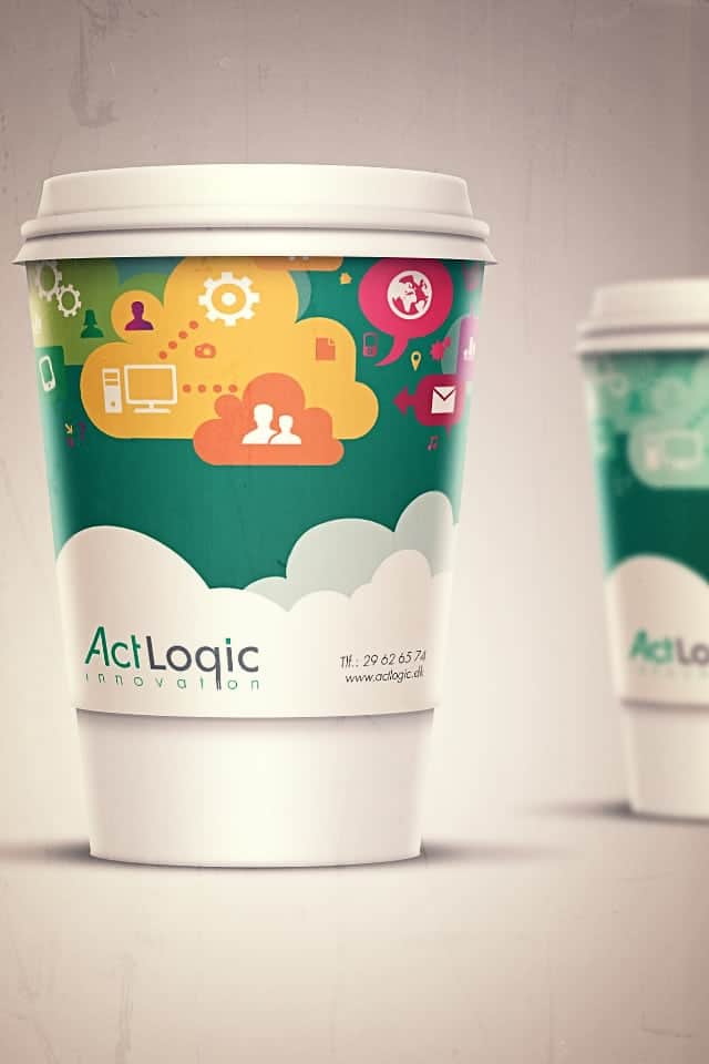 Kaffekrus med Actlogic logo og grafik