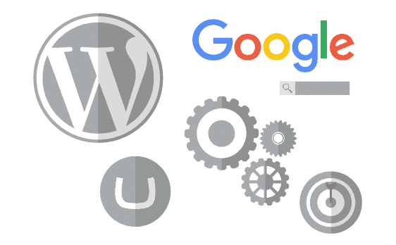 WordPress logo, Umbraco logo, Google logo samt SEO illustrationer